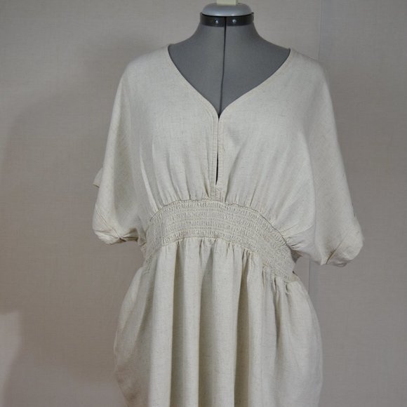 Smock Waist Lagenlook Tunic Maternity Top Beach ,oat colour linen - Picture 2 of 10